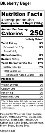 nutrition facts for gluten free and dairy free blueberry bagels contains eggs